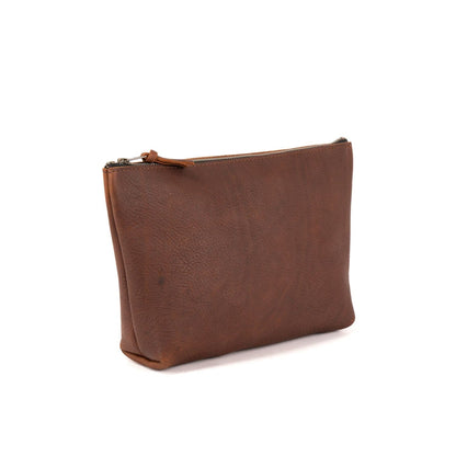 LEATHER ZIPPERED POUCH WITH GUSSET - XL