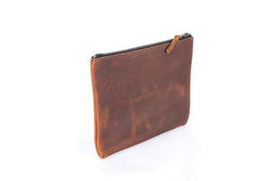 LEATHER TOP ZIPPER POUCH - RUSTIC PECAN (RTS)