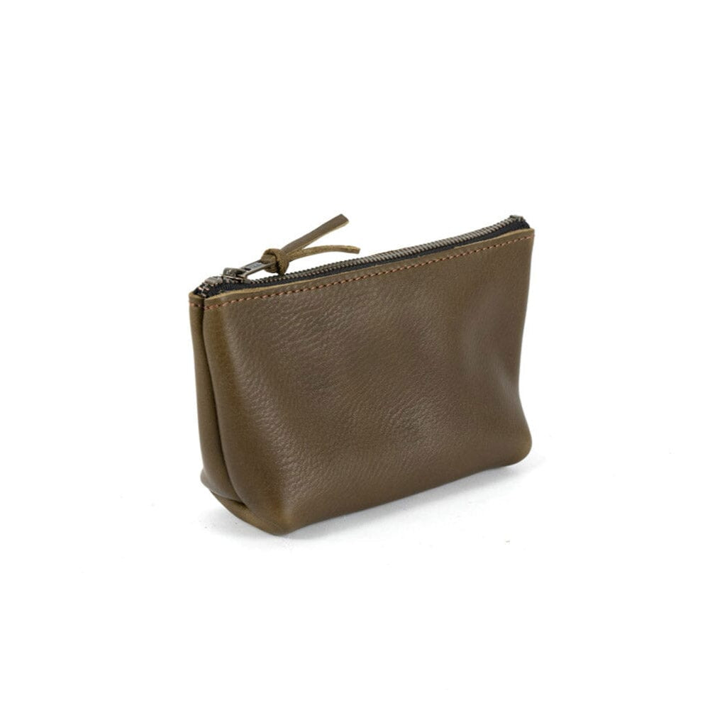 LEATHER ZIPPERED POUCH WITH GUSSET - SMALL - OLIVE