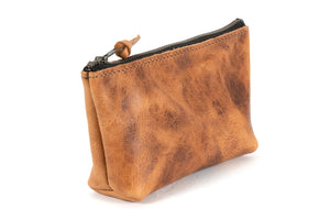LEATHER ZIPPERED POUCH WITH GUSSET - LARGE