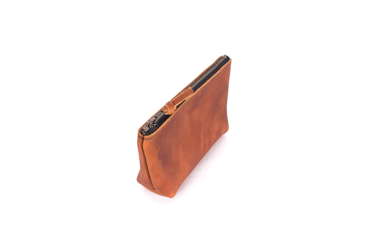 LEATHER ZIPPERED POUCH WITH GUSSET - SMALL
