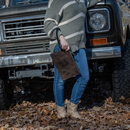 FELICITY ZIPPERED CLUTCH WITH WRISTLET - LARGE - CHARCOAL BISON