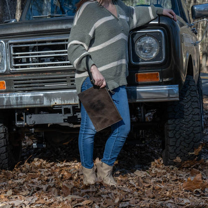 FELICITY ZIPPERED CLUTCH WITH WRISTLET - SMALL - CHARCOAL BISON