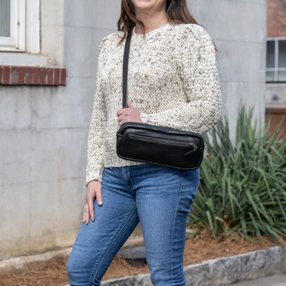 LEATHER FANNY PACK / LEATHER WAIST BAG - BLACK BISON