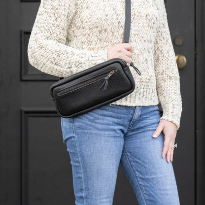 LEATHER FANNY PACK / LEATHER WAIST BAG - DELUXE - BLACK BISON