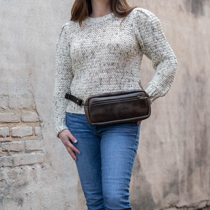 LEATHER FANNY PACK / LEATHER WAIST BAG - CHARCOAL BISON