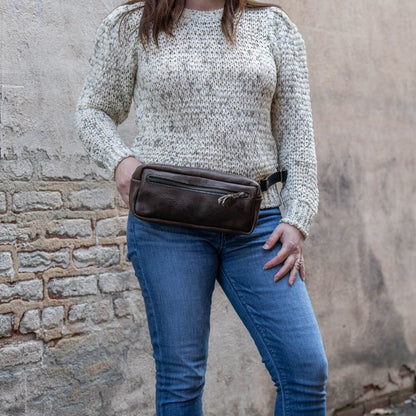 LEATHER FANNY PACK / LEATHER WAIST BAG - DELUXE - CHARCOAL BISON
