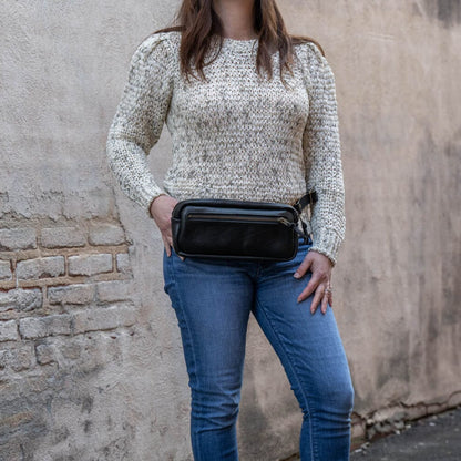 LEATHER FANNY PACK / LEATHER WAIST BAG - DELUXE - BLACK BISON