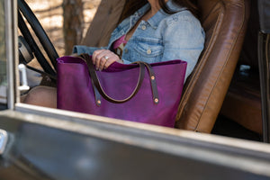 AVERY LEATHER TOTE BAG - LARGE - GRAPE BISON
