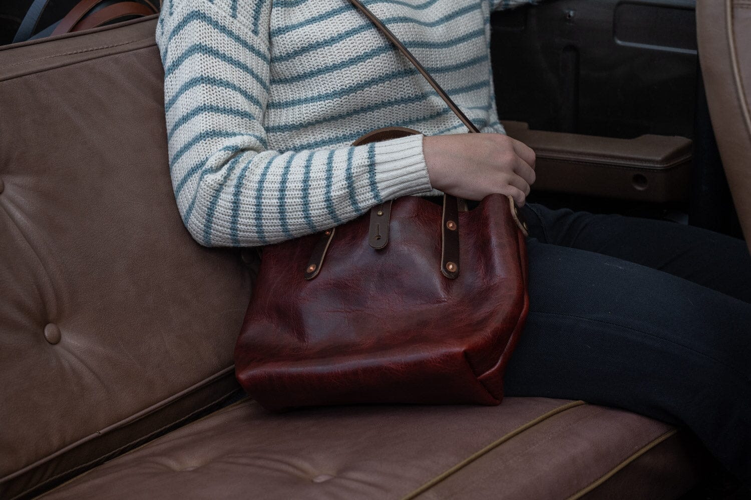 AVERY LEATHER TOTE BAG - MINI CROSSBODY - REDWOOD BISON