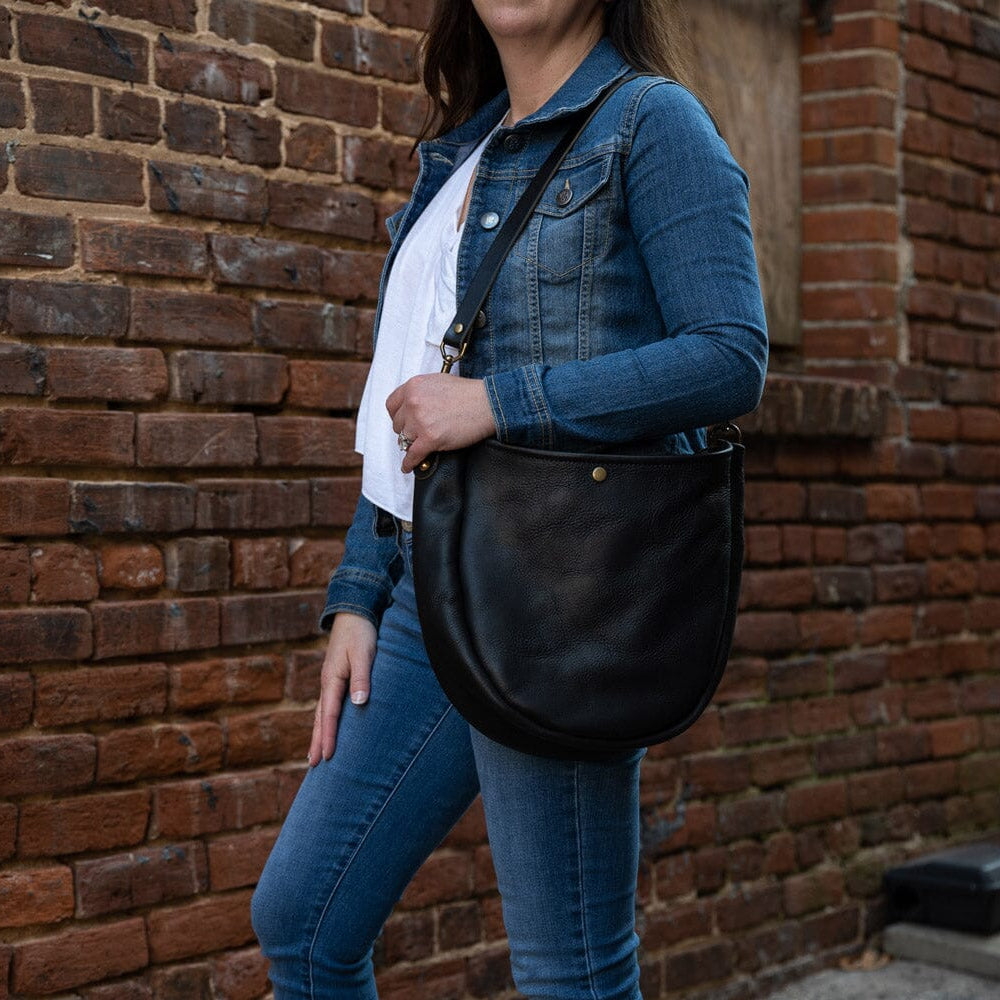 CELESTE LEATHER HOBO BAG - BLACK BISON