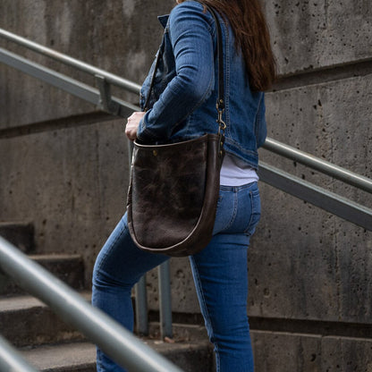 CELESTE LEATHER HOBO BAG - CHARCOAL BISON