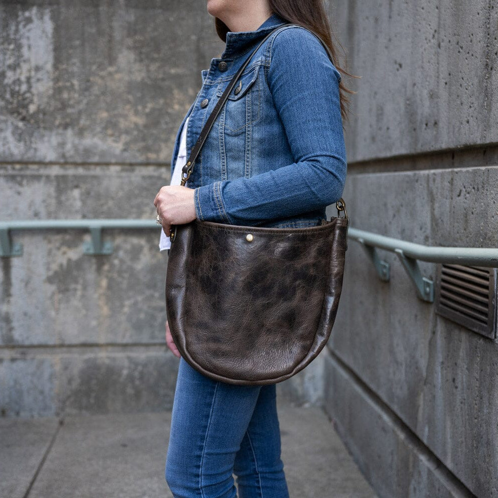 CELESTE LEATHER HOBO BAG - CHARCOAL BISON