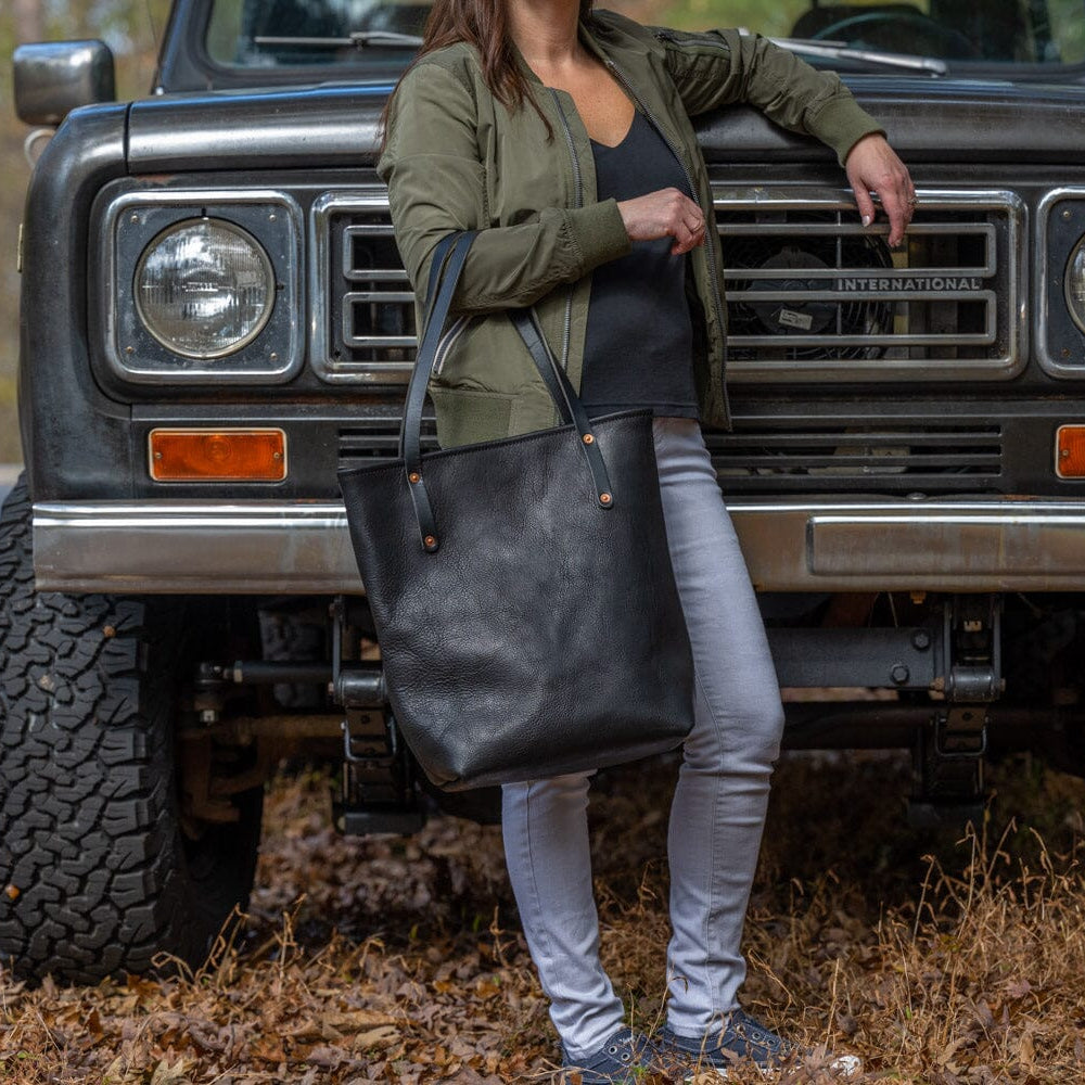 AVERY LEATHER TOTE BAG - SLIM LARGE - BLACK BISON