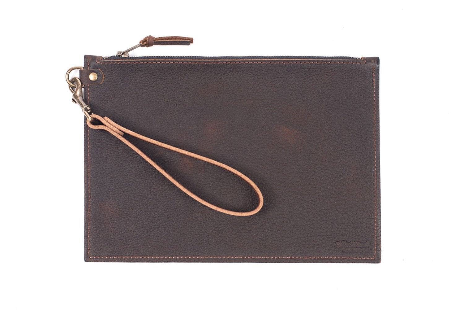 FELICITY ZIPPERED CLUTCH WITH WRISTLET LARGE - MOCHA