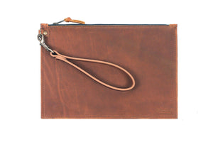 FELICITY ZIPPERED CLUTCH WITH WRISTLET LARGE - SADDLE