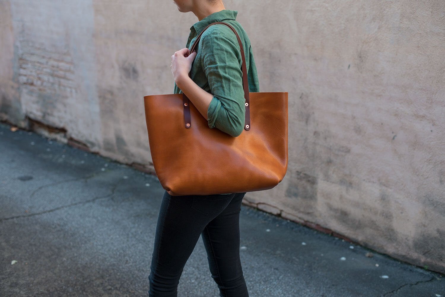 leather tote bag, full grain leather bag - caramel color - Avery Tote