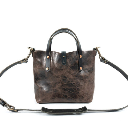 AVERY LEATHER TOTE BAG - MINI CROSSBODY - CHARCOAL BISON