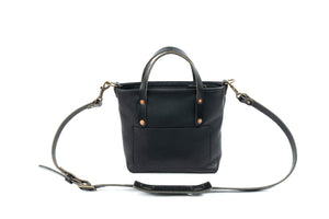 AVERY LEATHER TOTE BAG WITH ZIPPER - MINI CROSSBODY DELUXE - BLACK (RTS)