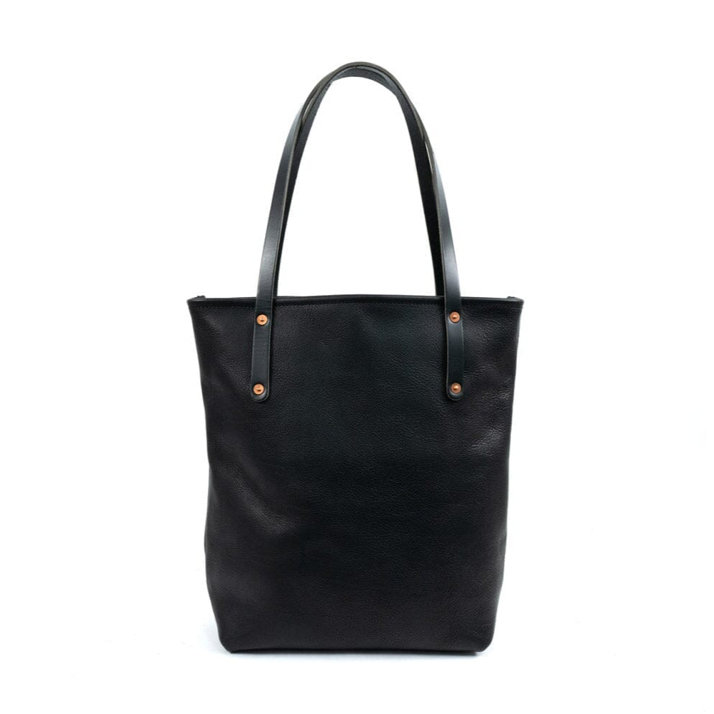 AVERY LEATHER TOTE BAG - SLIM LARGE - BLACK BISON