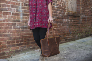 leather tote bag, full grain leather bag - saddle color - Avery Tote Medium