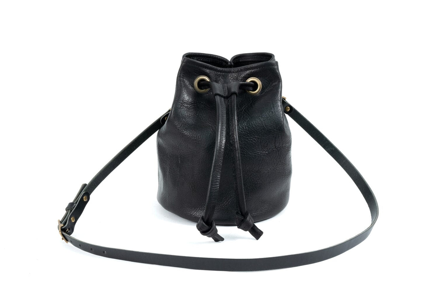 LEATHER BUCKET BAG - LARGE - BLACK BISON
