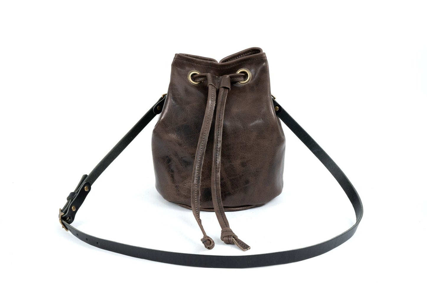LEATHER BUCKET BAG - LARGE - CHARCOAL BISON