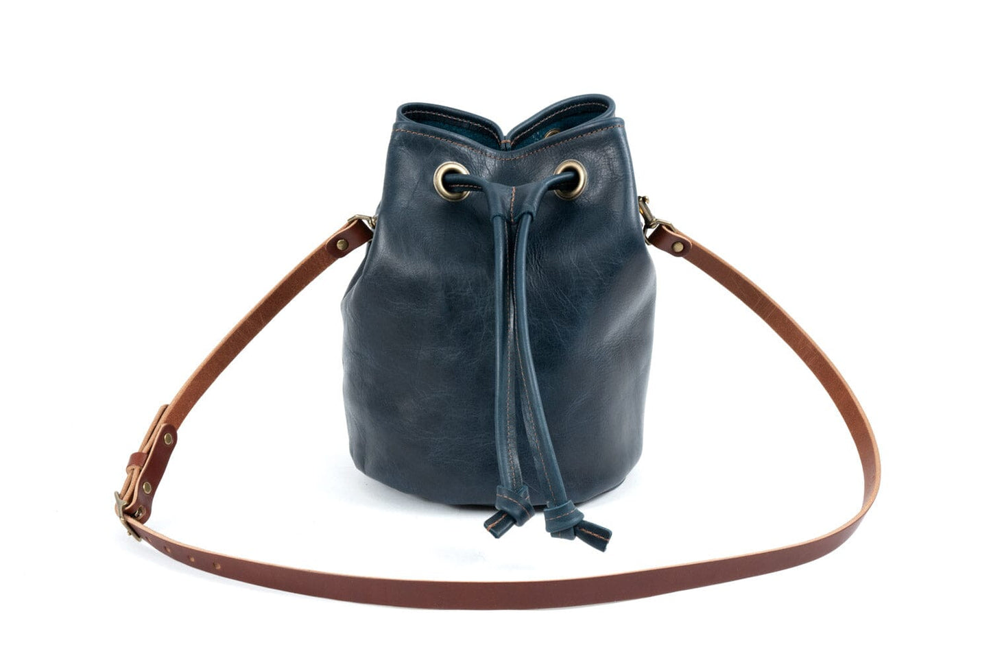 LEATHER BUCKET BAG - LARGE - INDIGO BISON