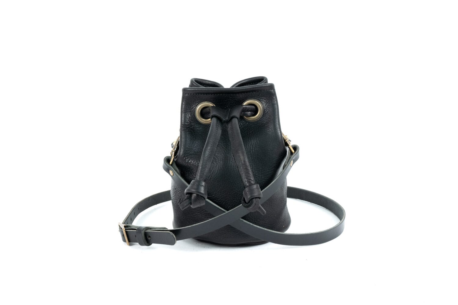 Leather Bucket Bag - Small - Black Bison