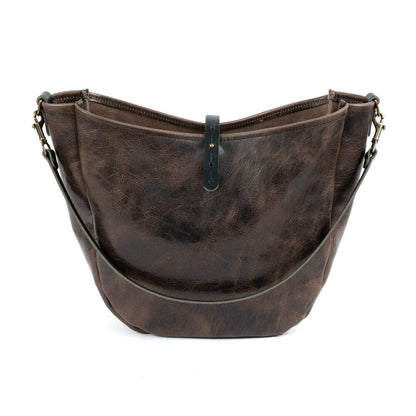 CELESTE LEATHER HOBO BAG - LARGE - CHARCOAL BISON