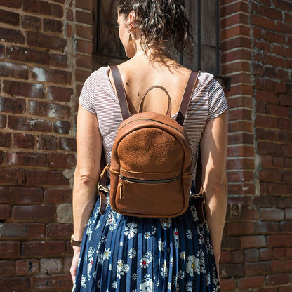 d d leather backpack Go Forth Goods Classic Zippered Small Leather Backpack Purse