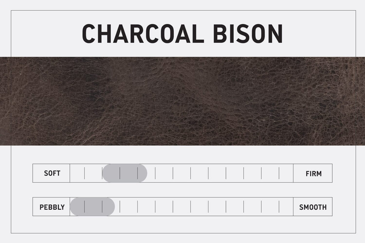 LEATHER TOP ZIPPER POUCH - CHARCOAL BISON