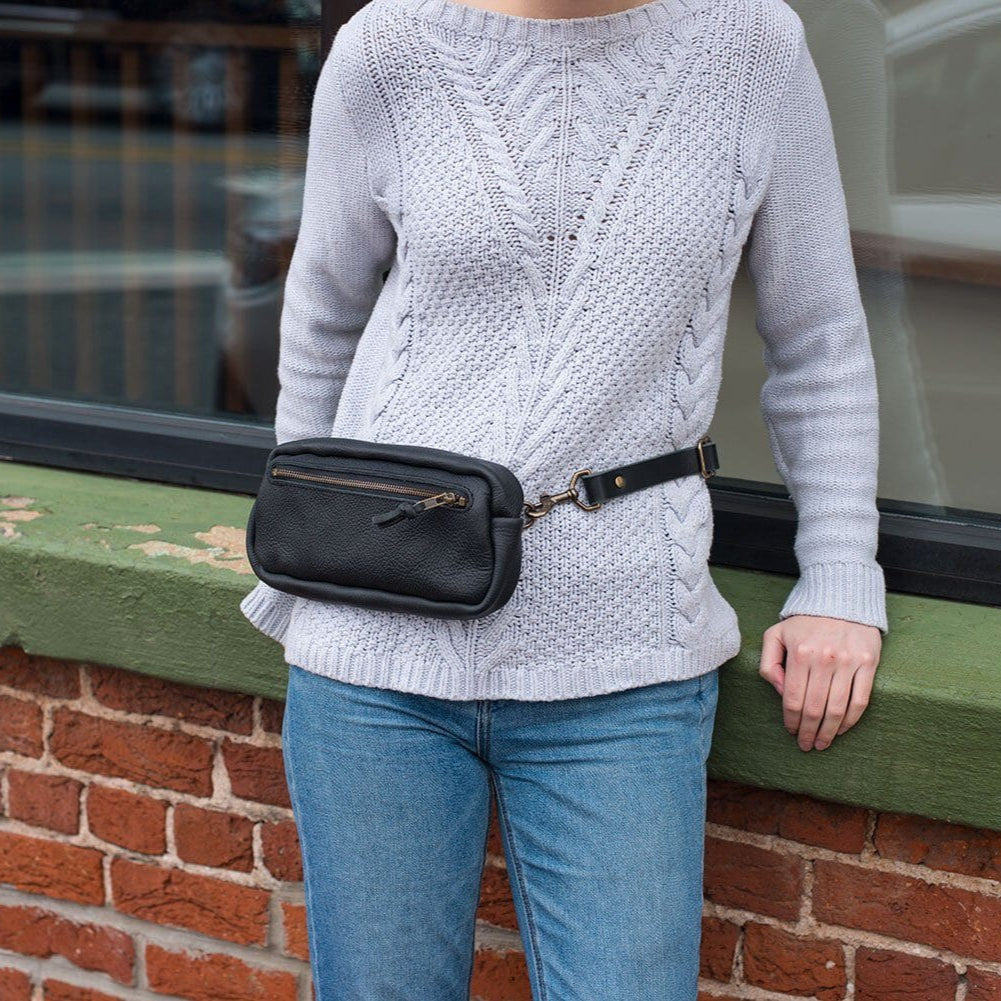 LEATHER FANNY PACK / LEATHER WAIST BAG BLACK Go Forth Goods