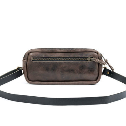 LEATHER FANNY PACK / LEATHER WAIST BAG - DELUXE - CHARCOAL BISON