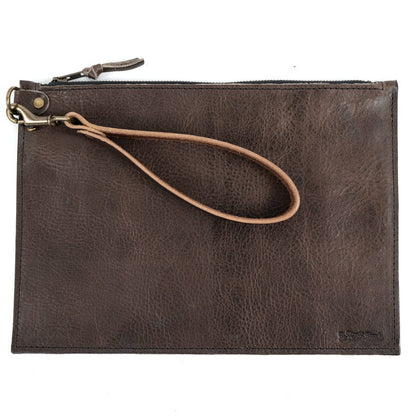 FELICITY ZIPPERED CLUTCH WITH WRISTLET - LARGE - CHARCOAL BISON