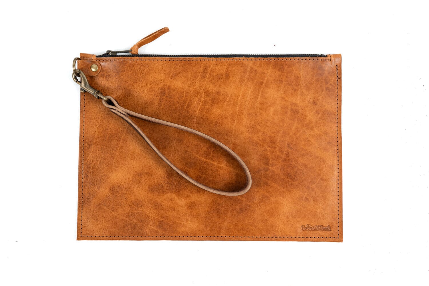 FELICITY ZIPPERED CLUTCH WITH WRISTLET LARGE - PEANUT BISON