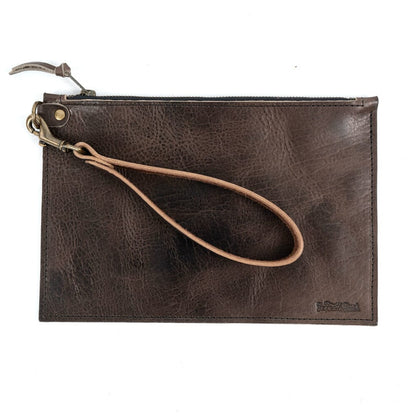FELICITY ZIPPERED CLUTCH WITH WRISTLET - SMALL - CHARCOAL BISON