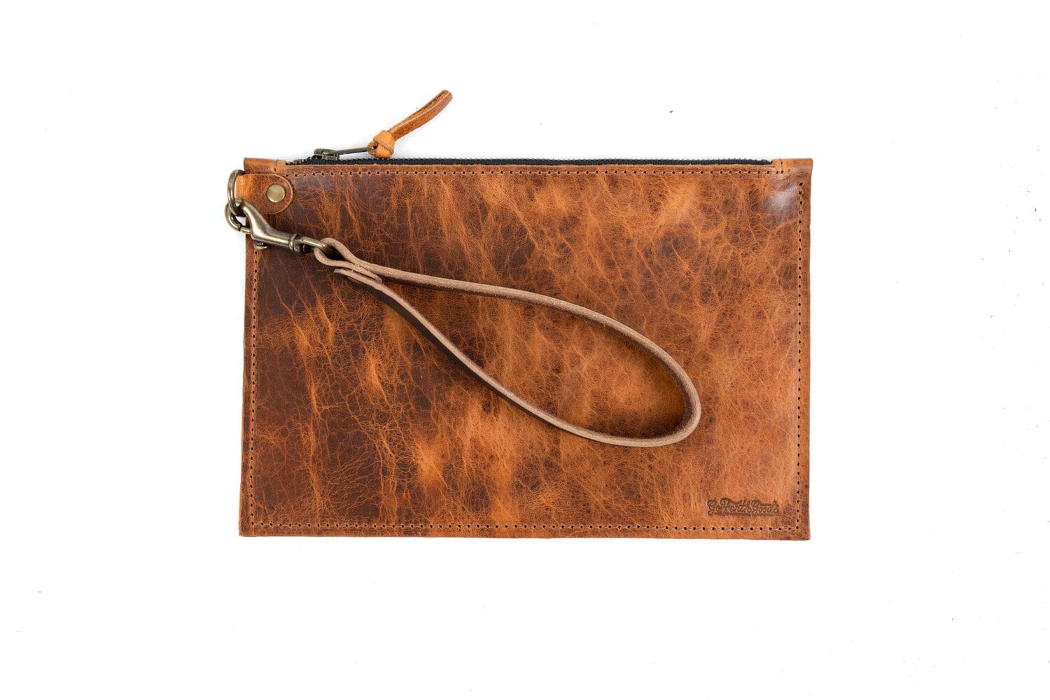FELICITY ZIPPERED CLUTCH WITH WRISTLET SMALL - PEANUT BISON