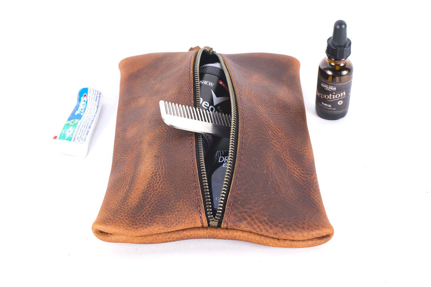 FLAT PACK ZIPPERED LEATHER POUCH