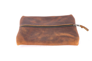 FLAT PACK ZIPPERED LEATHER POUCH