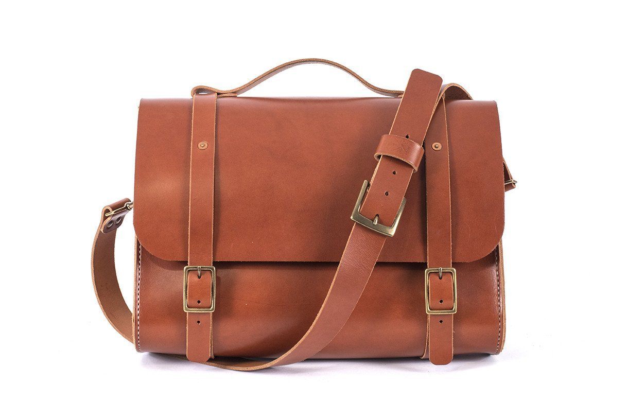 Handmade Leather briefcase - Cooper Satchel - saddle