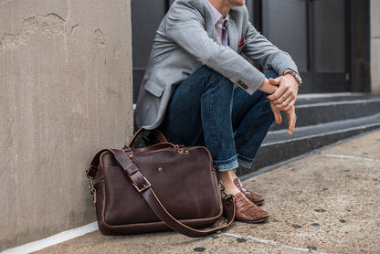 HARRIS LEATHER BRIEFCASE - MOCHA - IN STOCK