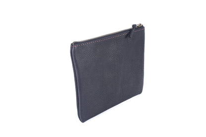 LEATHER TOP ZIPPER POUCH - BLACK BISON
